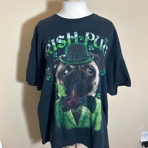 Irish Pug Funny T-shirt Adult Size 3XL Black St. Patrick's Day Dog Lucky.